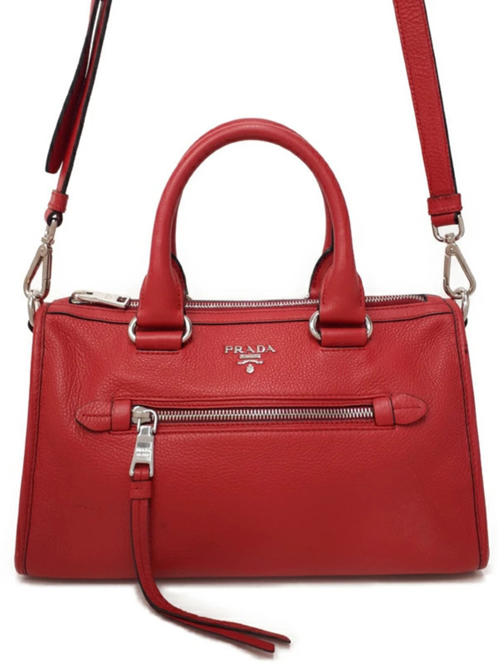 Prada Vitello Phenix leather satchel convenient front zip Red